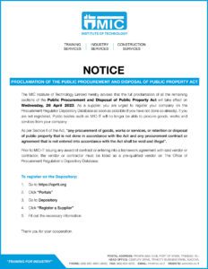 MIC-IT Notice re Public Procurement and Disposal of Public Property Act-01
